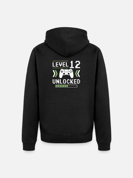 12th Birthday Level 12 unlocked - Unisex Premium Organic Zip Hoodie - black