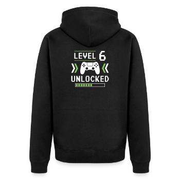 6e anniversaire 6 ans Niveau 6 Cadeau débloqué - Veste à capuche bio Premium Unisexe - noir - Dos - Nico (187cm)