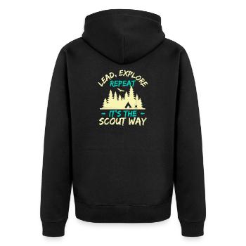 Girl Scout Leader Lead Explore Repeat Scout - Unisex Premium Bio Zip Hoodie - Schwarz - Hinten - Nico (187cm)