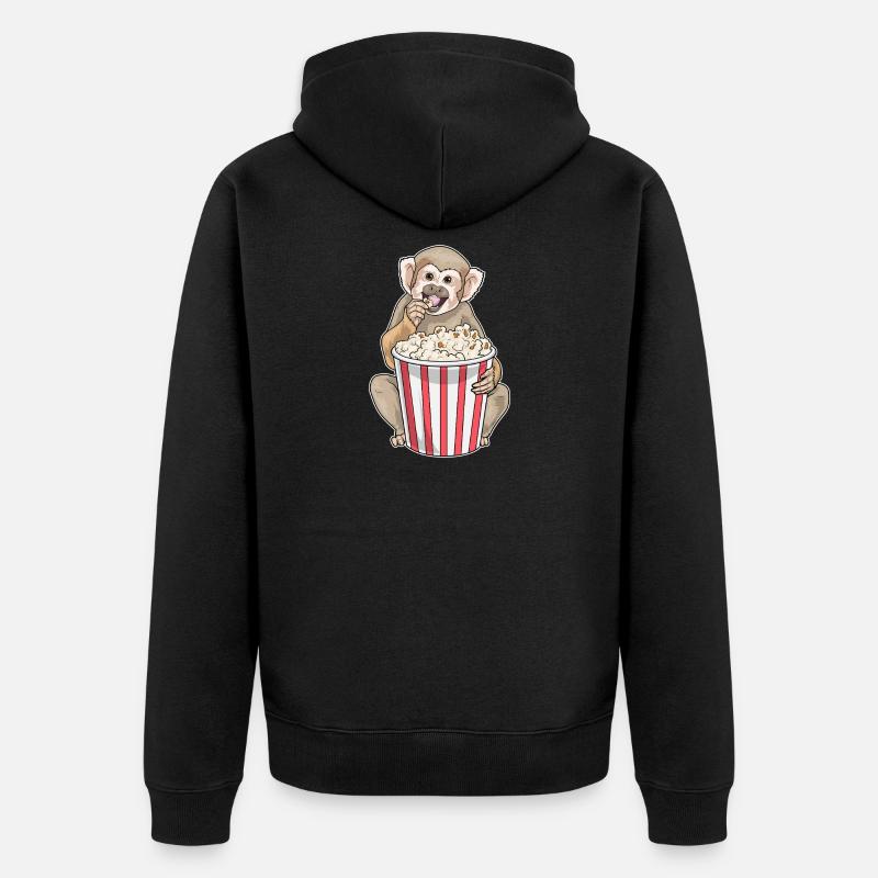 Affe Popcorn - Unisex Premium Bio Zip Hoodie - Schwarz
