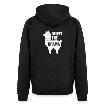 Delete the Drama: Minimalist Slogan Shirt - Unisex Premium Organic Zip Hoodie - black - Back - Nico (187cm)