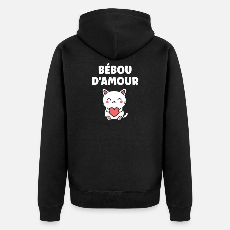 Bébou d’amour chat cœur - Veste à capuche bio Premium Unisexe - noir