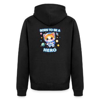 Born to Be a Hero Astronaut Kitten - Male - Unisex Premium Organic Zip Hoodie - black - Back - Nico (187cm)