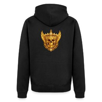 Goldener Totenkopf mit Krone und Flügeln - Unisex Premium Bio Zip Hoodie - Schwarz - Hinten - Nico (187cm)
