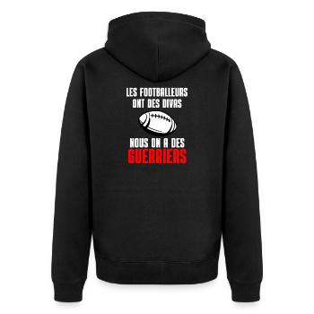 Rugby Warriors vs Divas Football - Unisex Premium Organic Zip Hoodie - black - Back - Nico (187cm)