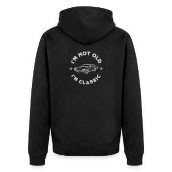 I’m Not Old I’m Classic Oldtimerliebe - Unisex Premium Bio Zip Hoodie - Schwarz - Hinten - Nico (187cm)