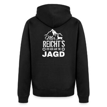 Mir Reicht's Jagd Motiv - Unisex Premium Bio Zip Hoodie - Schwarz - Hinten - Nico (187cm)