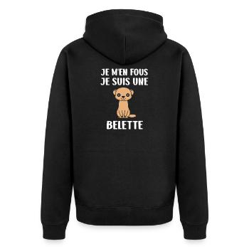 Süßes Wiesel auf Schwarz - Unisex Premium Bio Zip Hoodie - Schwarz - Hinten - Nico (187cm)