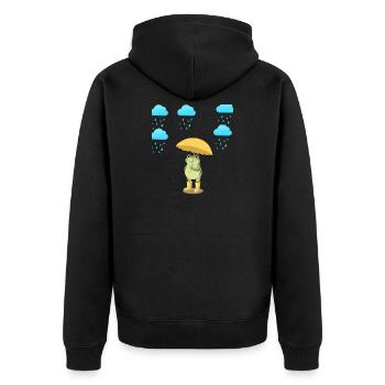 Frosch mit Regenschirm im Regen - Unisex Premium Bio Zip Hoodie - Schwarz - Hinten - Nico (187cm)