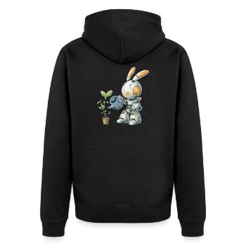 Robot rabbit watering plant - Unisex Premium Organic Zip Hoodie - black - Back - Nico (187cm)