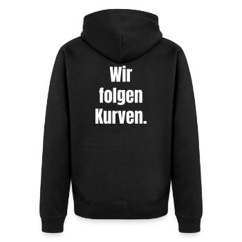 Wir folgen Kurven  - Unisex Premium Bio Zip Hoodie - Schwarz - Hinten - Nico (187cm)