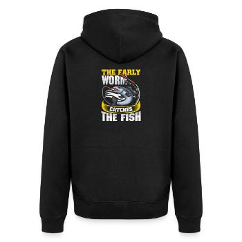 Angeln Angler Fische Fischer Sprüche Petri Heil - Unisex Premium Bio Zip Hoodie - Schwarz - Hinten - Nico (187cm)