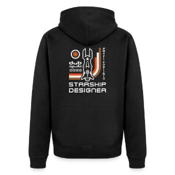 Designer des Retro-Raketenraumschiffs - Unisex Premium Bio Zip Hoodie - Schwarz - Hinten - Nico (187cm)