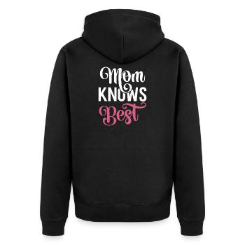 Mama weiß es am besten - Unisex Premium Bio Zip Hoodie - Schwarz - Hinten - Nico (187cm)