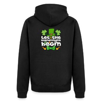 Lasst die Streiche am St. Patrick's Day beginnen - Unisex Premium Bio Zip Hoodie - Schwarz - Hinten - Nico (187cm)