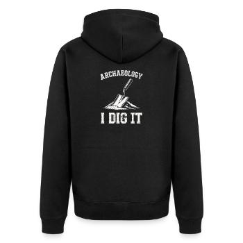 Archaeology I Dig It Trowel Design - Unisex Premium Organic Zip Hoodie - black - Back - Nico (187cm)