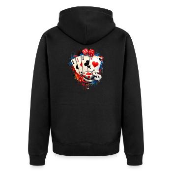 Poker Karten & Würfel Casino Illustration  - Unisex Premium Bio Zip Hoodie - Schwarz - Hinten - Nico (187cm)