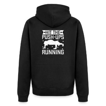 Gym Junkies Hit The Push-Ups Running Calisthenics - Unisex Premium Organic Zip Hoodie - black - Back - Nico (187cm)