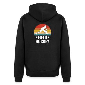Feldhockey Herren Retro Vintage - Unisex Premium Bio Zip Hoodie - Schwarz - Hinten - Nico (187cm)