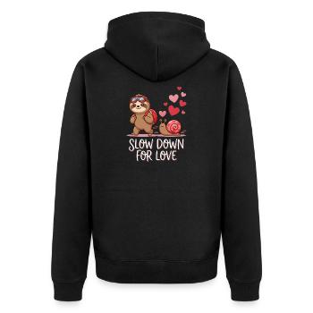  Slow Down For Love Cute Sloth Snail Hiking - Unisex Premium Organic Zip Hoodie - black - Back - Nico (187cm)