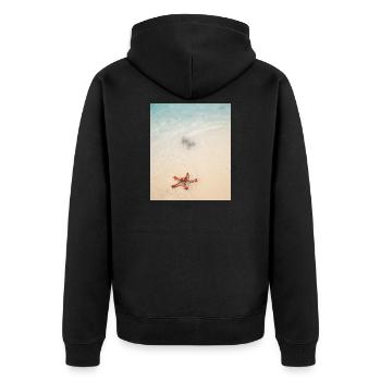 Liebe am Strand und Seesterne - Unisex Premium Bio Zip Hoodie - Schwarz - Hinten - Nico (187cm)