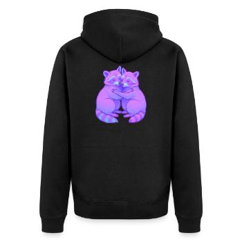 Des ratons laveurs violets câlins sous la lumière néon - Veste à capuche bio Premium Unisexe - noir - Dos - Nico (187cm)
