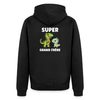 Super Big Brother Dinosaurier - Unisex Premium Bio Zip Hoodie - Schwarz - Hinten - Nico (187cm)