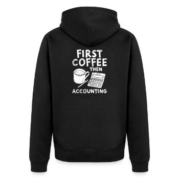 Erst Kaffee, dann Buchhaltung - Unisex Premium Bio Zip Hoodie - Schwarz - Hinten - Nico (187cm)