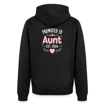 Aunt 2026 Aunt 2026 Promoted to Aunt 2026 - Unisex Premium Organic Zip Hoodie - black - Back - Nico (187cm)