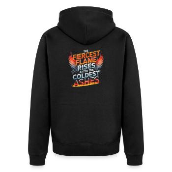 The Fiercest Flame Rises After The Coldest Ashes - Unisex Premium Organic Zip Hoodie - black - Back - Nico (187cm)