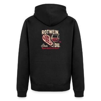  Rotwein Steak Du Mehr brauch ich nicht - Unisex Premium Bio Zip Hoodie - Schwarz - Hinten - Nico (187cm)