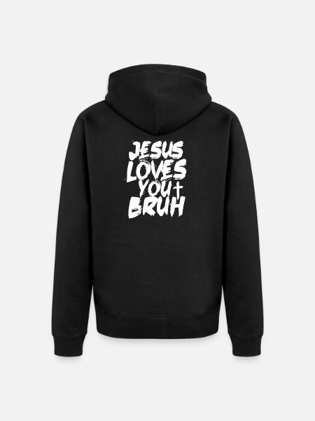 Jesus elsker deg Bruh fet børsteskrift - Premium økologisk unisex-hettejakke - svart