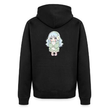 Anime Mädchen Katze Japan Kawaii Katzenliebhaber - Unisex Premium Bio Zip Hoodie - Schwarz - Hinten - Nico (187cm)
