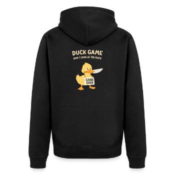 Jeu des canards : Fin du jeu Bouclier - Veste à capuche bio Premium Unisexe - noir - Dos - Nico (187cm)
