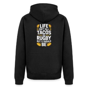 Dictons de rugby Tacos Rugby Cadeau drôle de rugby - Veste à capuche bio Premium Unisexe - noir - Dos - Nico (187cm)