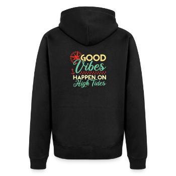 Gute Vibes an hohen Gezeiten - Unisex Premium Bio Zip Hoodie - Schwarz - Hinten - Nico (187cm)