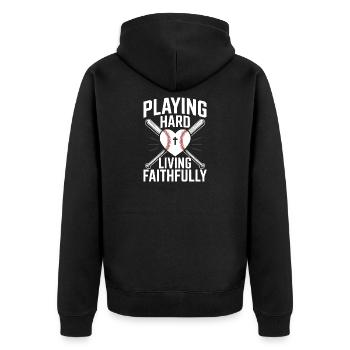 Christlicher Baseballspieler Bibelglaube Jesus Christus - Unisex Premium Bio Zip Hoodie - Schwarz - Hinten - Nico (187cm)
