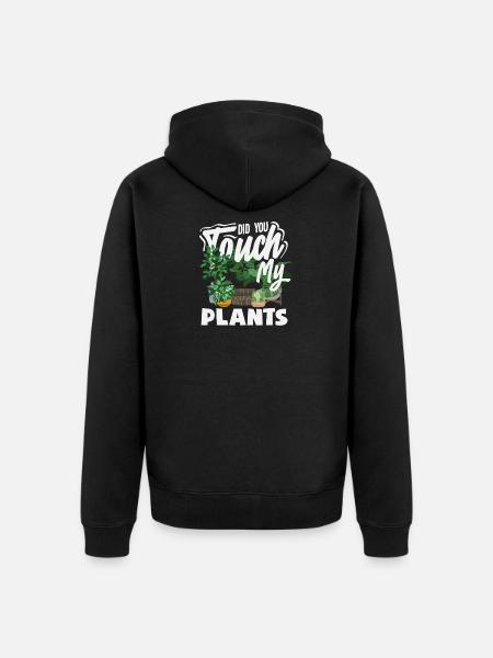 Touch My Plants Funny Plant Lover - Unisex Premium Organic Zip Hoodie - black