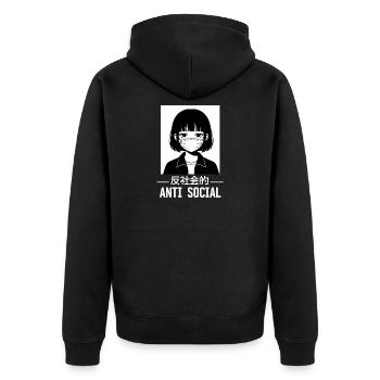 Antisocial Japanese Vaporwave Anime Girl - Unisex Premium Organic Zip Hoodie - black - Back - Nico (187cm)
