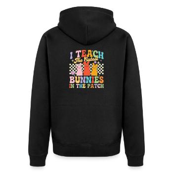 Teach Cutest Bunnies Patch Osterlehrerin - Unisex Premium Bio Zip Hoodie - Schwarz - Hinten - Nico (187cm)