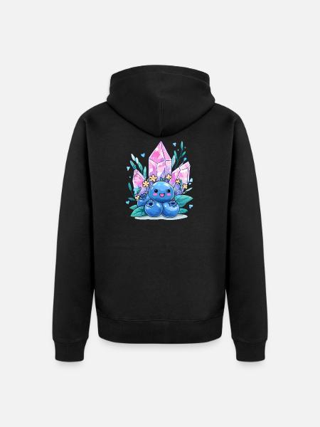 Kawaii Kristallbeere mit Edelsteinblüten - Unisex Premium Bio Zip Hoodie - Schwarz