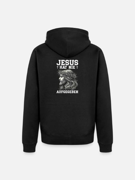 Jesus Never Gave Up Christian Church - Unisex Premium Organic Zip Hoodie - black