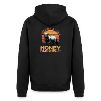 Funny Honey Badger - Unisex Premium Bio Zip Hoodie - Schwarz - Hinten - Nico (187cm)