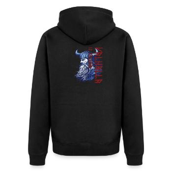 Wikinger Valhalla is Calling Vintage - Unisex Premium Bio Zip Hoodie - Schwarz - Hinten - Nico (187cm)