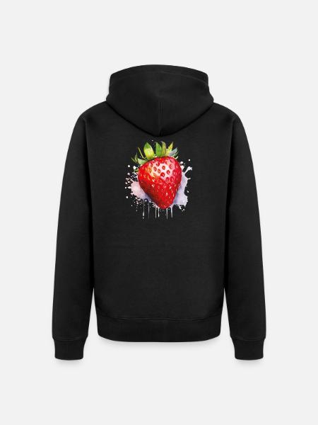 Wasserfarbene Erdbeere Spritzer - Unisex Premium Bio Zip Hoodie - Schwarz