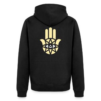 Hamsa Hand Ornament - Unisex Premium Bio Zip Hoodie - Schwarz - Hinten - Nico (187cm)