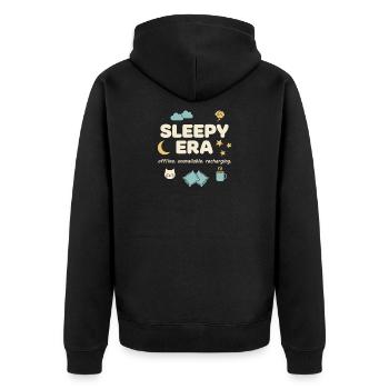 Sleepy Era Offline Recharging Relaxation - Unisex Premium Organic Zip Hoodie - black - Back - Nico (187cm)