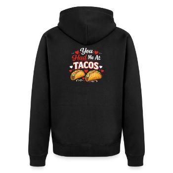 Tu m’as eu chez Tacos Drôle de Nourriture Mexicaine Valentine - Veste à capuche bio Premium Unisexe - noir - Dos - Nico (187cm)