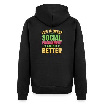 Social Worker Quote Engagement Makes It Better - Unisex Premium Bio Zip Hoodie - Schwarz - Hinten - Nico (187cm)
