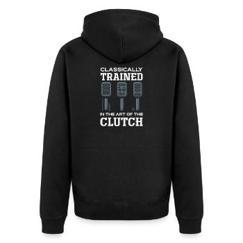 Manuelles Auto, Klassisch Ausgebildeter - Unisex Premium Bio Zip Hoodie - Schwarz - Hinten - Nico (187cm)